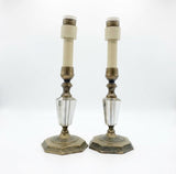 Pair of Vintage Boudoir Table Lamps, Cut Glass & Brass Accents
