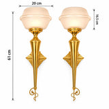 Pair of Vintage Brass Torch-Style Wall Sconces, Frosted Glass Globe Shades