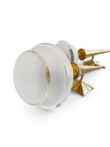 Pair of Vintage Brass Torch-Style Wall Sconces, Frosted Glass Globe Shades