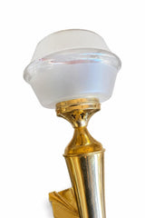 Pair of Vintage Brass Torch-Style Wall Sconces, Frosted Glass Globe Shades