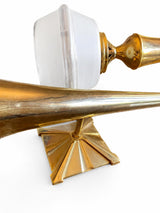 Pair of Vintage Brass Torch-Style Wall Sconces, Frosted Glass Globe Shades
