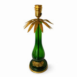 Vintage Emerald Green Blown Glass Table Lamp, Brass Leaf Accents, Marked C.B. 1299