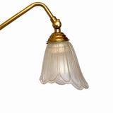 Pair of Vintage Brass Table Lamps, Art Nouveau Style, Frosted Glass Flower Shades