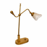 Pair of Vintage Brass Table Lamps, Art Nouveau Style, Frosted Glass Flower Shades