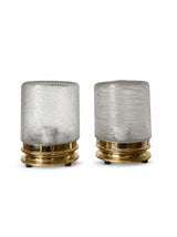 Vintage Glass Table Lamps Pair, Textured Spun Glass Shades on Brass Bases — European, 1960s–70s