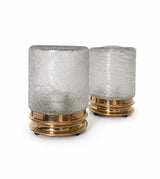 Vintage Glass Table Lamps Pair, Textured Spun Glass Shades on Brass Bases — European, 1960s–70s