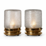 Vintage Glass Table Lamps Pair, Textured Spun Glass Shades on Brass Bases — European, 1960s–70s