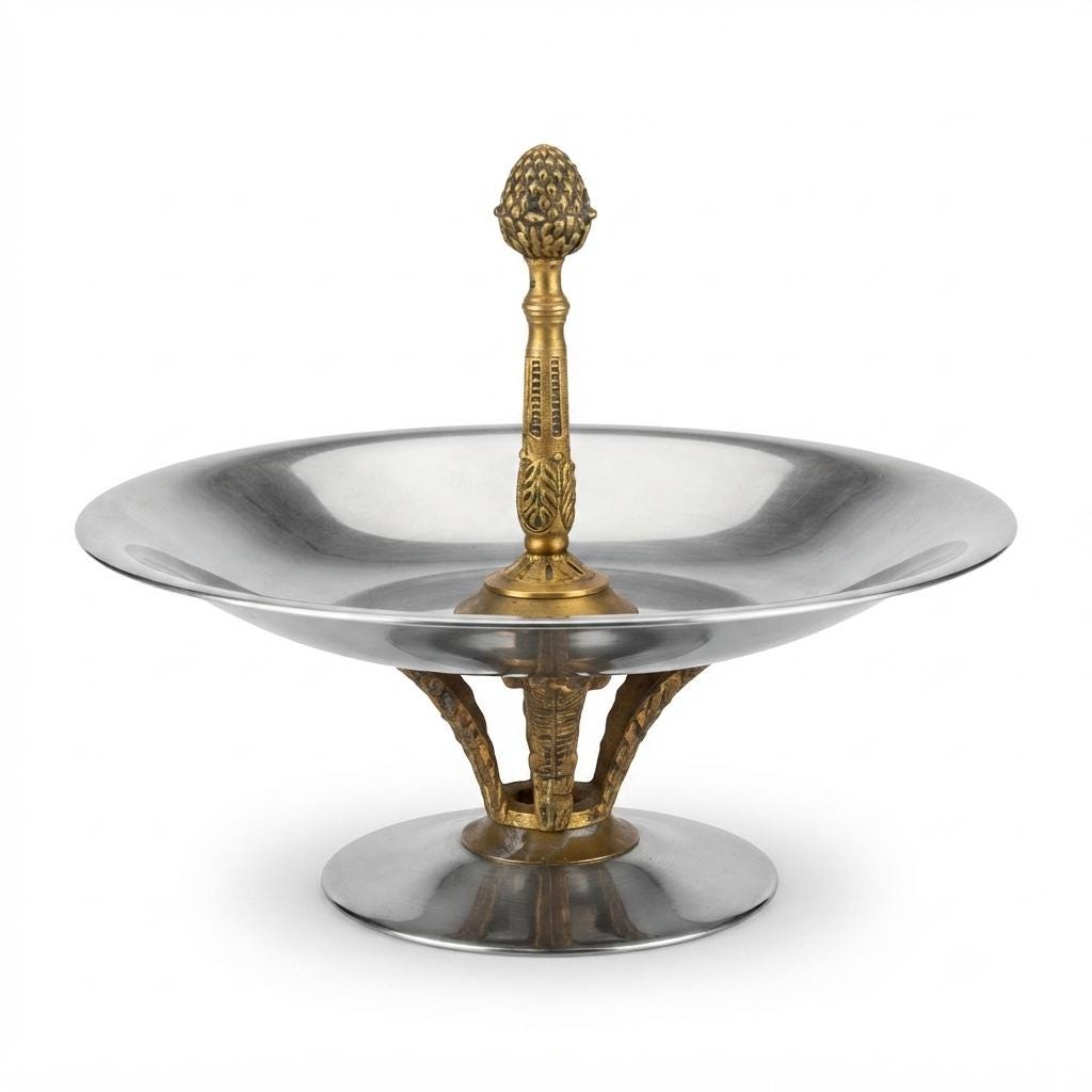 Vintage Silver-Toned and Brass Pedestal Bonbonniere, Candy Dish or Centerpiece Bowl, 1960s