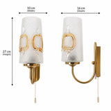Vintage Wall Sconces Pair, Frosted Pressed Glass and Brass, Amber Detail — German, 1960s, Groewe Attributed