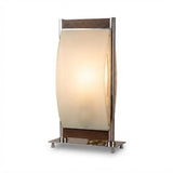 Vintage Chrome and Frosted Glass Table Lamp, Curved Oval Glass Panel Lamp with Walnut Accents, Mid-Century Modern Design