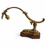 Antique Style Desk Lamp, gilt bronze and Red Marble, Signed Mottled Glass Tulip Shade — French, Reims