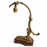 Antique Style Desk Lamp, gilt bronze and Red Marble, Signed Mottled Glass Tulip Shade — French, Reims
