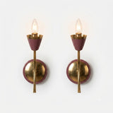 Vintage Wall Sconces Pair, Brass and Purple Lacquered Metal Tulip Wall Lights — 1960s–70s