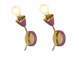 Vintage Wall Sconces Pair, Brass and Purple Lacquered Metal Tulip Wall Lights — 1960s–70s