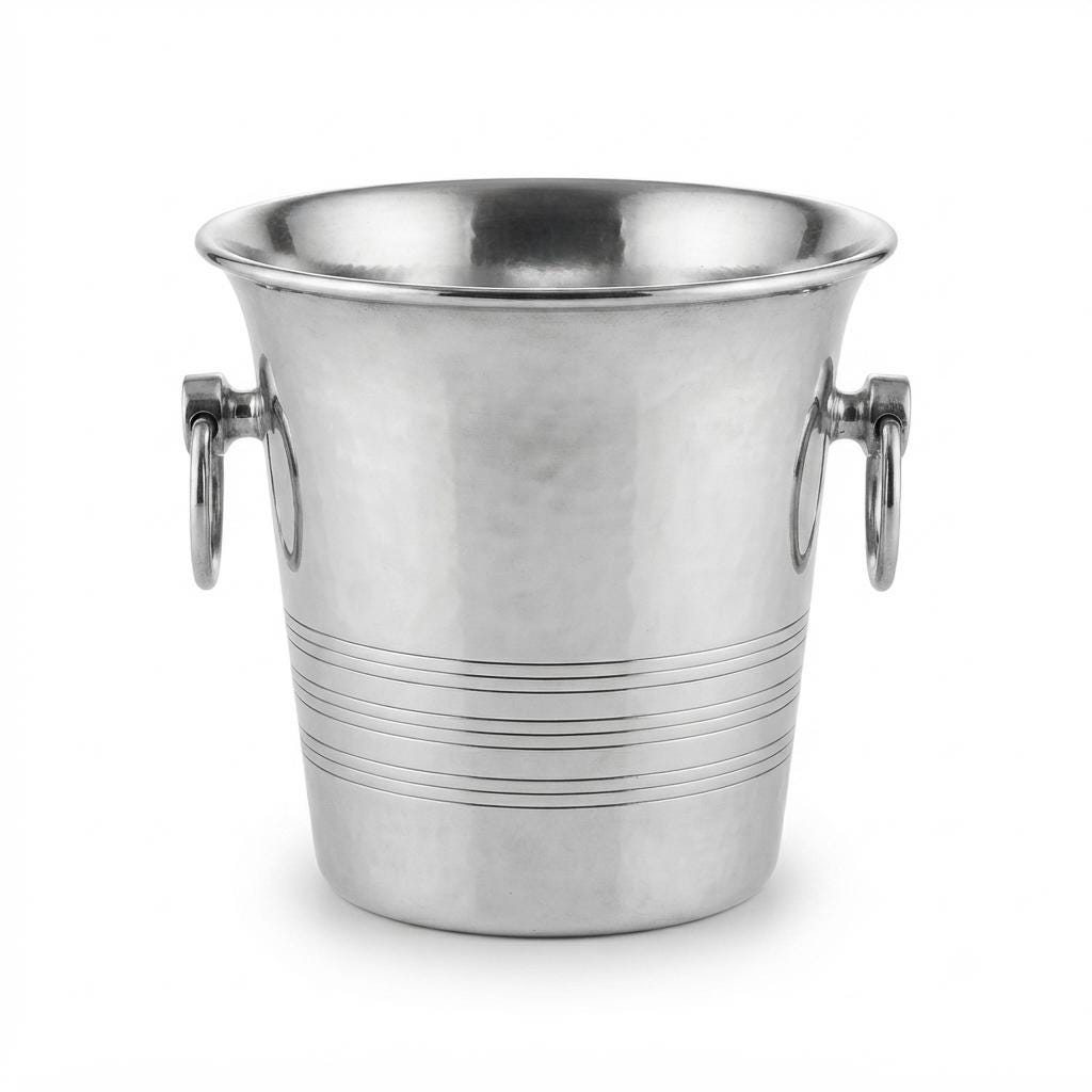 Vintage Small Metal Ice Bucket, Ribbed Champagne Style Bucket with Ring Handles