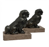 Pair of Spelter Dog Bookends, Pekingese or Tibetan Spaniel Figures on Marble Bases, Vintage Régule Bookends