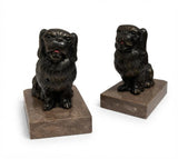 Pair of Spelter Dog Bookends, Pekingese or Tibetan Spaniel Figures on Marble Bases, Vintage Régule Bookends