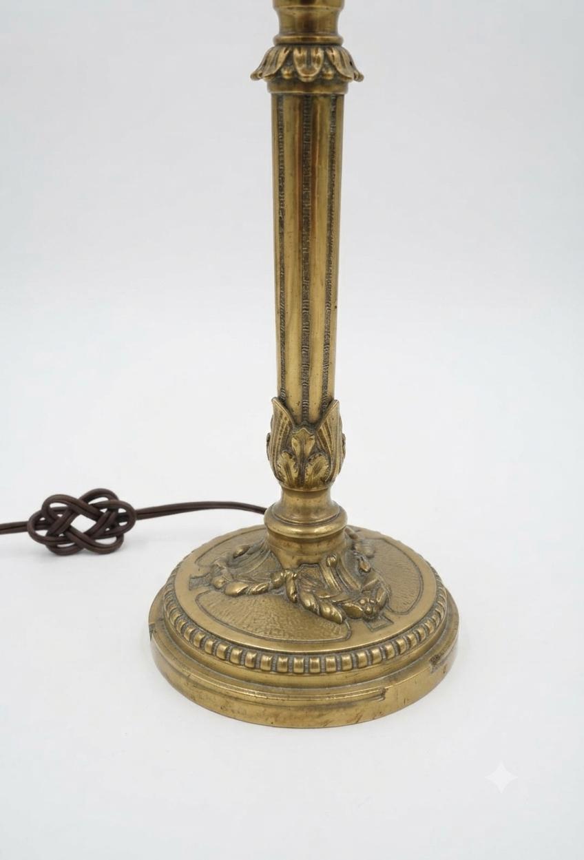 Antique Brass Table Lamp Base, Fluted Column with Urn Capital and Figural Relief Base