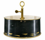 Antique Brass Bouillotte Lamp, Oval Base Two-Light Lamp with Black Tole Shade and Ring Finial