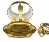 Antique Brass Bouillotte Lamp, Oval Base Two-Light Lamp with Black Tole Shade and Ring Finial