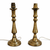 Pair of Antique Brass Candlestick Lamps, Turned Baluster Table Lamps, Converted Candlesticks