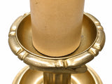 French Chamberstick Lamp, Gilt Metal Column Candlestick Table Lamp with Shade — 1950s–60s