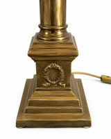 Empire Style Brass Column Table Lamp, Laurel Wreath Base, 1980s Desk or Living Room Lamp