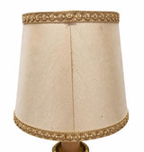 French Chamberstick Lamp, Gilt Metal Column Candlestick Table Lamp with Shade — 1950s–60s