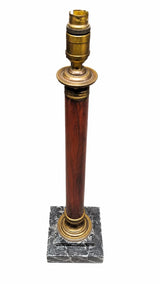 Column Table Lamp, Wood and Brass on Stepped Marble Base, Maison Jansen Style — French, 1950s–70s