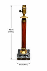 Column Table Lamp, Wood and Brass on Stepped Marble Base, Maison Jansen Style — French, 1950s–70s