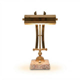 Art Deco Desk Lamp, Chrome Geometric Bankers Lamp on Marble Base, Adjustable Shade — French Style
