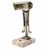 Art Deco Desk Lamp, Chrome Geometric Bankers Lamp on Marble Base, Adjustable Shade — French Style