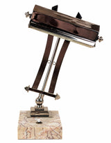 Art Deco Desk Lamp, Chrome Geometric Bankers Lamp on Marble Base, Adjustable Shade — French Style