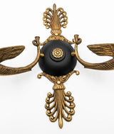 Pair of Antique Bronze Wall Sconces, Two-Arm Sconces with Scrolled Bird-Form Arms and Fan Motif
