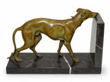 Pair of Art Deco Greyhound Bookends, Régule Dog Figures with Bronze Patina on Black Marble Bases