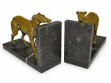 Pair of Art Deco Greyhound Bookends, Régule Dog Figures with Bronze Patina on Black Marble Bases