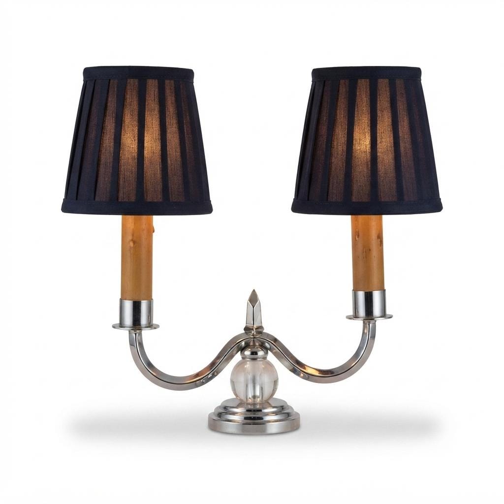 Art Deco Candelabra Lamp, Chrome Two Arm Table Lamp with Glass Ball, Adnet Style — French, 1930s Style
