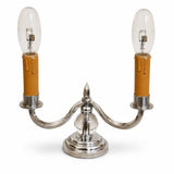 Art Deco Candelabra Lamp, Chrome Two Arm Table Lamp with Glass Ball, Adnet Style — French, 1930s Style