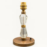 Crystal Table Lamp Base, Faceted Glass and Brass Modernist Bedside Lamp — French, 1950s Design