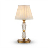 Crystal Table Lamp Base, Faceted Glass and Brass Modernist Bedside Lamp — French, 1950s Design