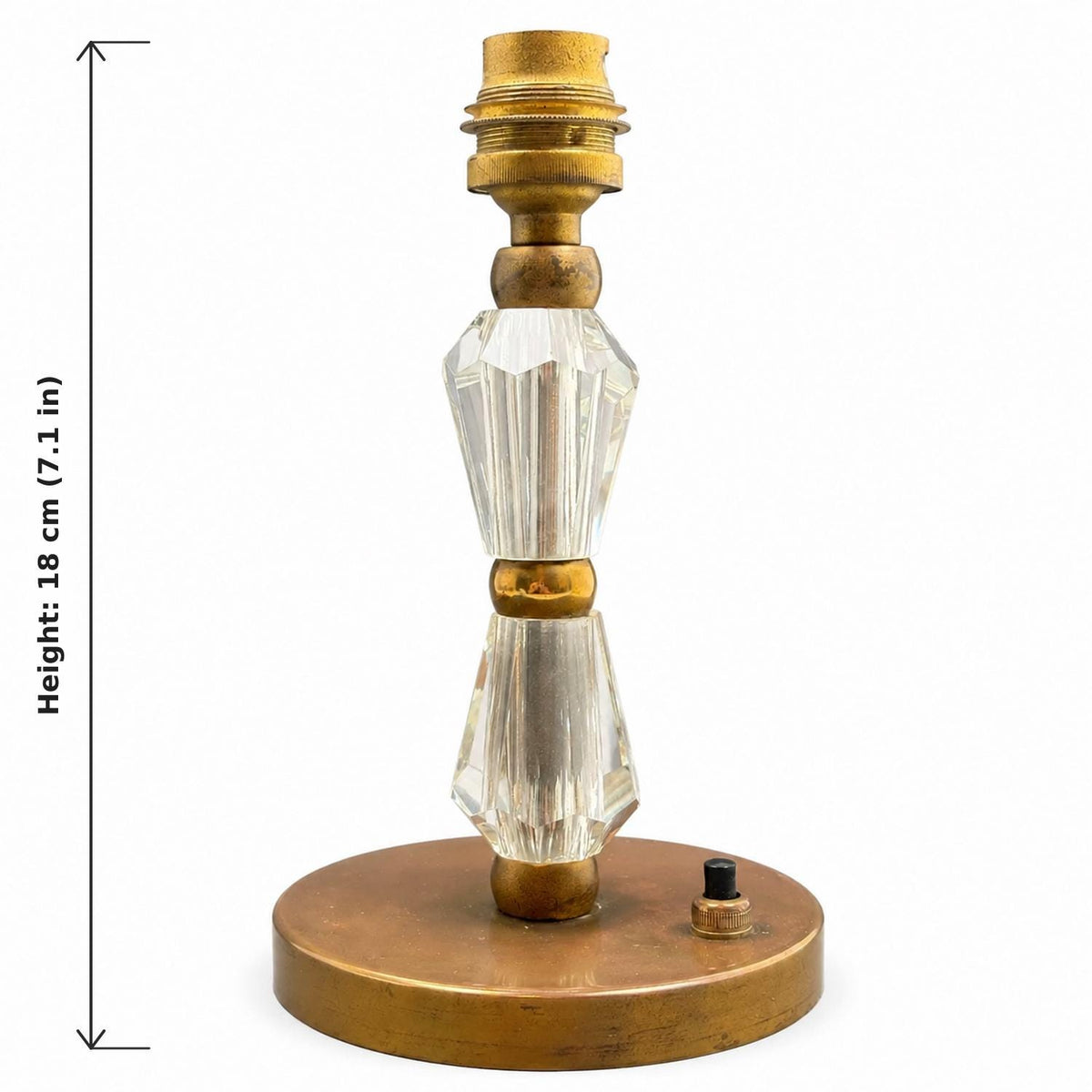 Crystal Table Lamp Base, Faceted Glass and Brass Modernist Bedside Lamp — French, 1950s Design