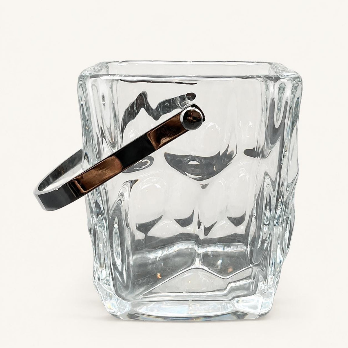 Crystal Ice Bucket, Cristal de Sevres Square Ice Pail with Chrome Handle and Spoon — French, 1970s Design