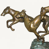 Greyhound Sculpture, Three Running Dogs Leaping from Rock, Two Tone Patina, Art Deco Style