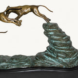 Greyhound Sculpture, Three Running Dogs Leaping from Rock, Two Tone Patina, Art Deco Style
