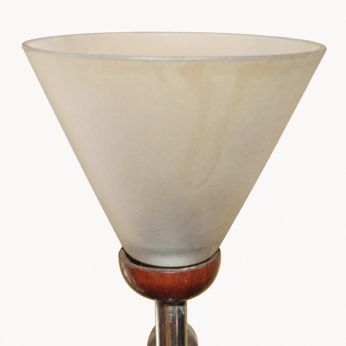 Art Deco Style Desk Lamp, Adjustable Wood and Chrome Uplighter, Frosted Cone Shade, Mazda Style