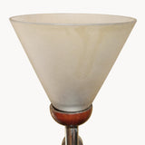 Art Deco Style Desk Lamp, Adjustable Wood and Chrome Uplighter, Frosted Cone Shade, Mazda Style