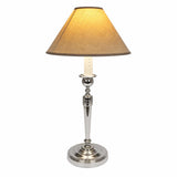 Silvered Candlestick Lamp, Empire Style Table Lamp with Beige Shade — French, Unpierced Conversion