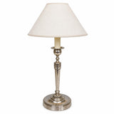 Silvered Candlestick Lamp, Empire Style Table Lamp with Beige Shade — French, Unpierced Conversion