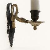 Empire Style Wall Sconces Set of Four, Swan and Palm Sconces, Two Tone Green Gilt Patina — French, Early 20th Century