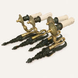 Empire Style Wall Sconces Set of Four, Swan and Palm Sconces, Two Tone Green Gilt Patina — French, Early 20th Century